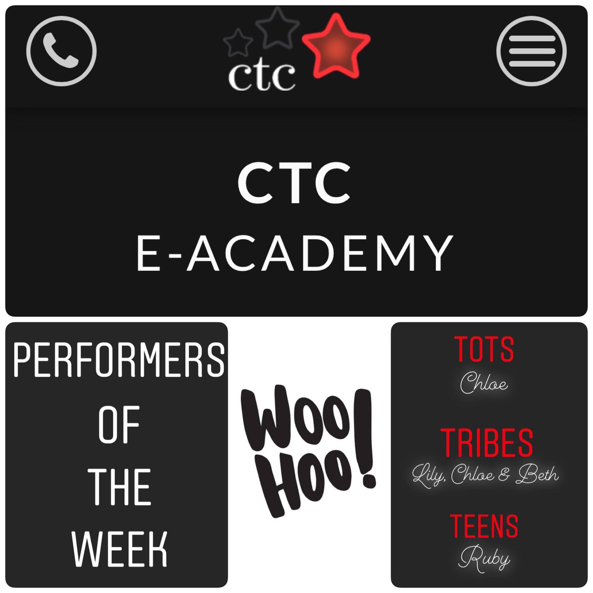 _theCTCAcademy's tweet photo. ๐CTC e-Academy๐
Week 1 Performers of the Week!
Well done you talented lovelies! So many wonderful videos and so hard for the team to choose - points on Class Dojo ๐คฉ
#ctceacademy #ctconline #performersoftheweek #classdojo #woohoo #havingfun #stayhome #ctcfamilyโค๏ธ https://t.co/O93Hshlqtl