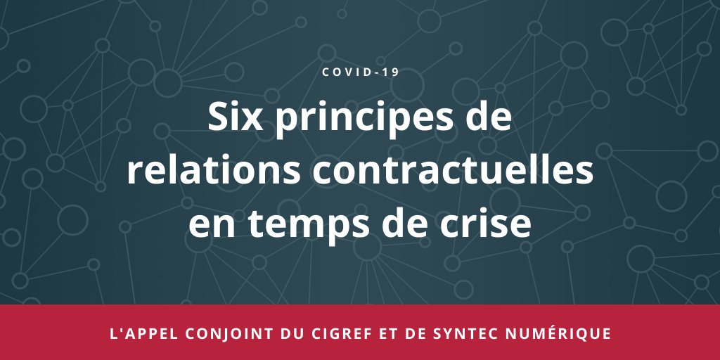 numeum_'s tweet photo. 🔴#COVID2019 : Six principes de relations contractuelles en temps de #crise : l’appel du @Cigref et de @syntecnumerique 👉 https://t.co/amr0iY9B3W
#SolidariteCOVID19 #confinementjour9 https://t.co/qQRUaiiiAf