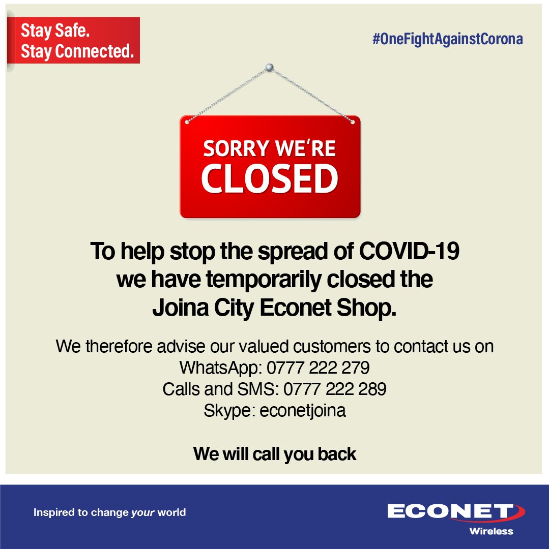 Public Notice. To help stop the spread of COVID-19 we have temporarily closed these shops. Together we can stop the spread of COVID-19! Avoid non-essential trips. We will call you back! #OneFightAgainstCorona