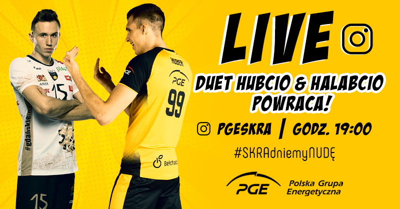 _SkraBelchatow_'s tweet photo. Pamiętacie, że dziś wielki powrót? @NobaHubaa i #Halabcio z @Trefl_Gdansk zapraszają na LIVE na naszym Instagramie - widzimy się o godz. 19 🎙️🎥

#SKRAdniemyNudę #StayHomeChallenge #zostanwdomu https://t.co/T2G7V9DHmR