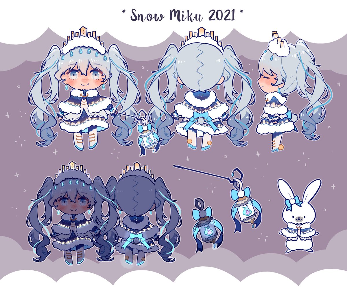 初音ミク ,ラビット・ユキネ ,雪ミク 「I finished my Snow Miku design! 
#雪ミク202」|peedee(ピディ)のイラスト