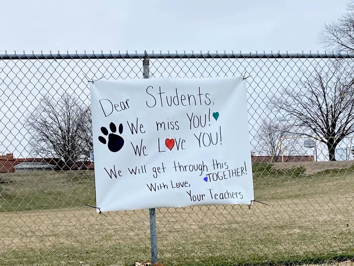 WintersetSchool's tweet photo. Pretty sure this is the sentiment of all WCSD teachers and staff!  Check this out on the fence at Winterset Elementary School.  
❤️💛🖤💛🖤❤️ https://t.co/jYtwsLdDya