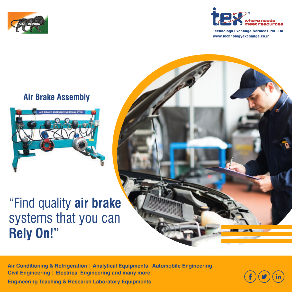 We assemble the best of products which also includes Air Brake Assembly.

#automobileengineering #automotive #mechanics #mechanicallab #mechanicalworld #automobiles #airbrakeassembly #airbrake #labequipment #equipment #engineeringequipments 

technologyexchange.co.in