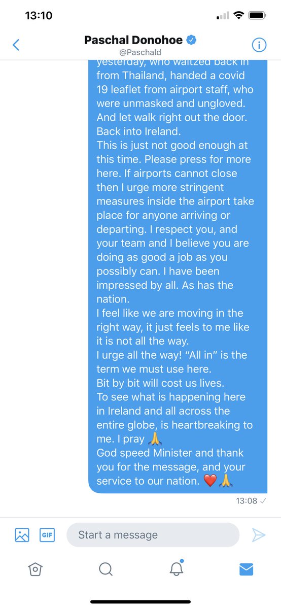 Thank you sincerely for your message, Minister Paschal Donohoe. 
Here is my reply.