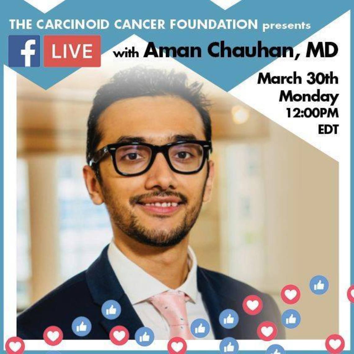 netcancerday's tweet photo. The @CarcinoidNETs is hosting a special Facebook Live event on March 30th at 12:00 noon Eastern Time - COVID-19: Your Health and Safety, featuring 
neuroendocrine tumor (NET) expert Aman Chauhan, MD for an in-depth 
discussion on the topic. #Covid19 #LetsTalkAboutNETs https://t.co/Ynp29VPs96