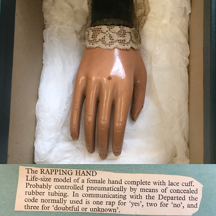 SenateHouseLib's tweet photo. It's amazing what you stumble across in the Harry Price collection...This is a 'Rapping Hand' (HPI/2/4) c1930-1939 - a prop likely to have been produced by Thayer, a magical apparatus company, as shown in this ad from 1919.  
#HarryPrice #Magic #StagingMagic #HistoryofMagic https://t.co/vW6OJ93NDx