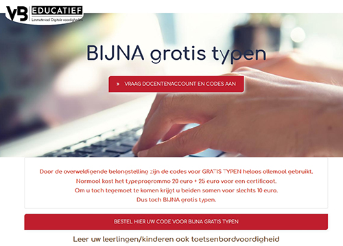 Aangezien de leerlingen thuis moeten blijven en online les krijgen, willen we scholen helpen dat in te vullen.
U kunt voor slechts 10 euro een dus bijnagratis code aanvragen waarmee leerlingen thuis de hele typecursus kunnen maken.
Ga naar gratistypen.nl