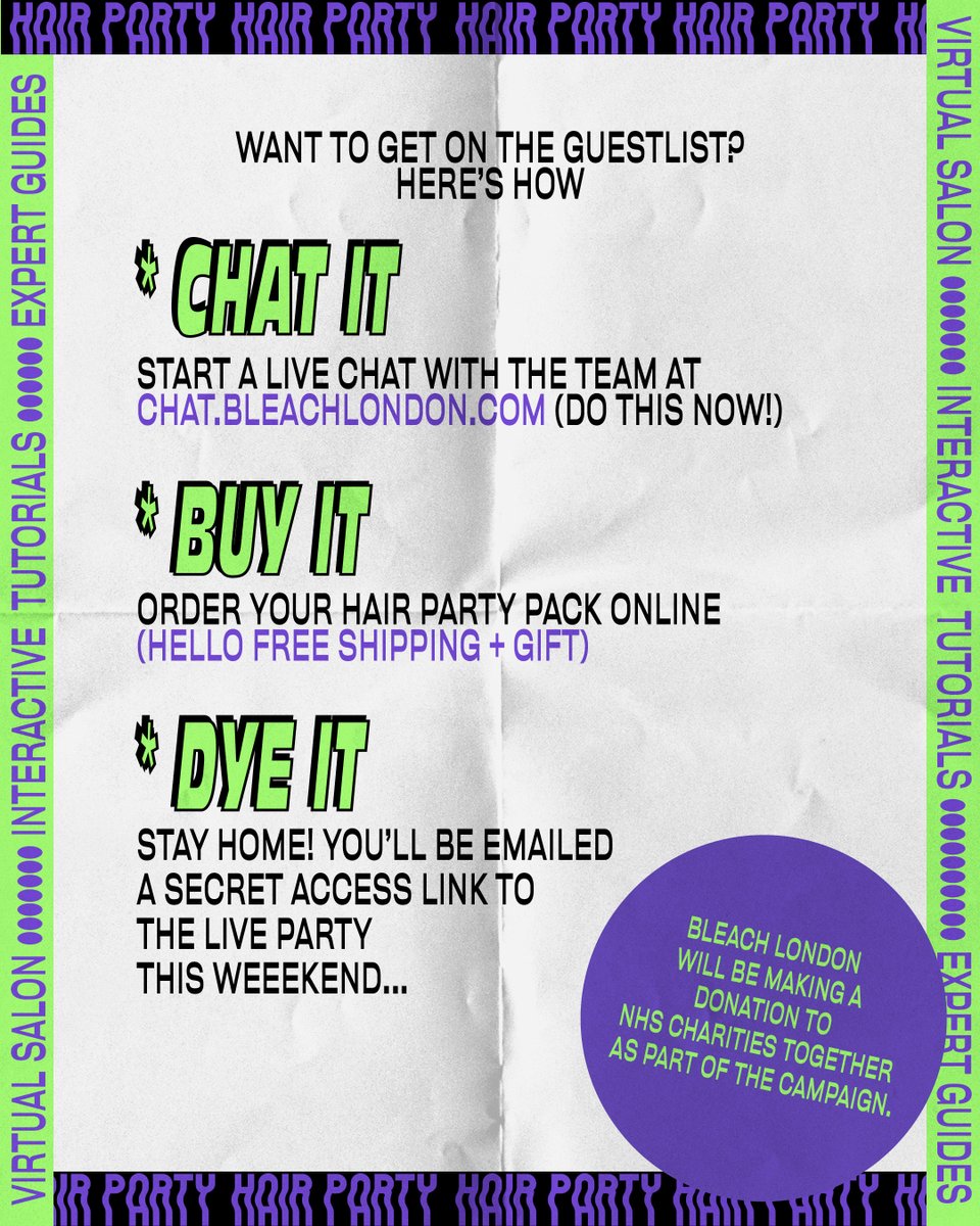 Clear your (non-existent) plans this weekend 👋
We’re here to wash away your quarantine blues with our very first⚡️HAIR PARTY⚡️, a virtual DIY salon hangout featuring <a href="/GeorgiaMJagger/">Georgia May Jagger</a> , <a href="/pixiegeldof1/">pixie geldof</a> , <a href="/grimmers/">nick grimshaw</a> and YOU! Get chattin' to secure your spot: bit.ly/HairPartyTw