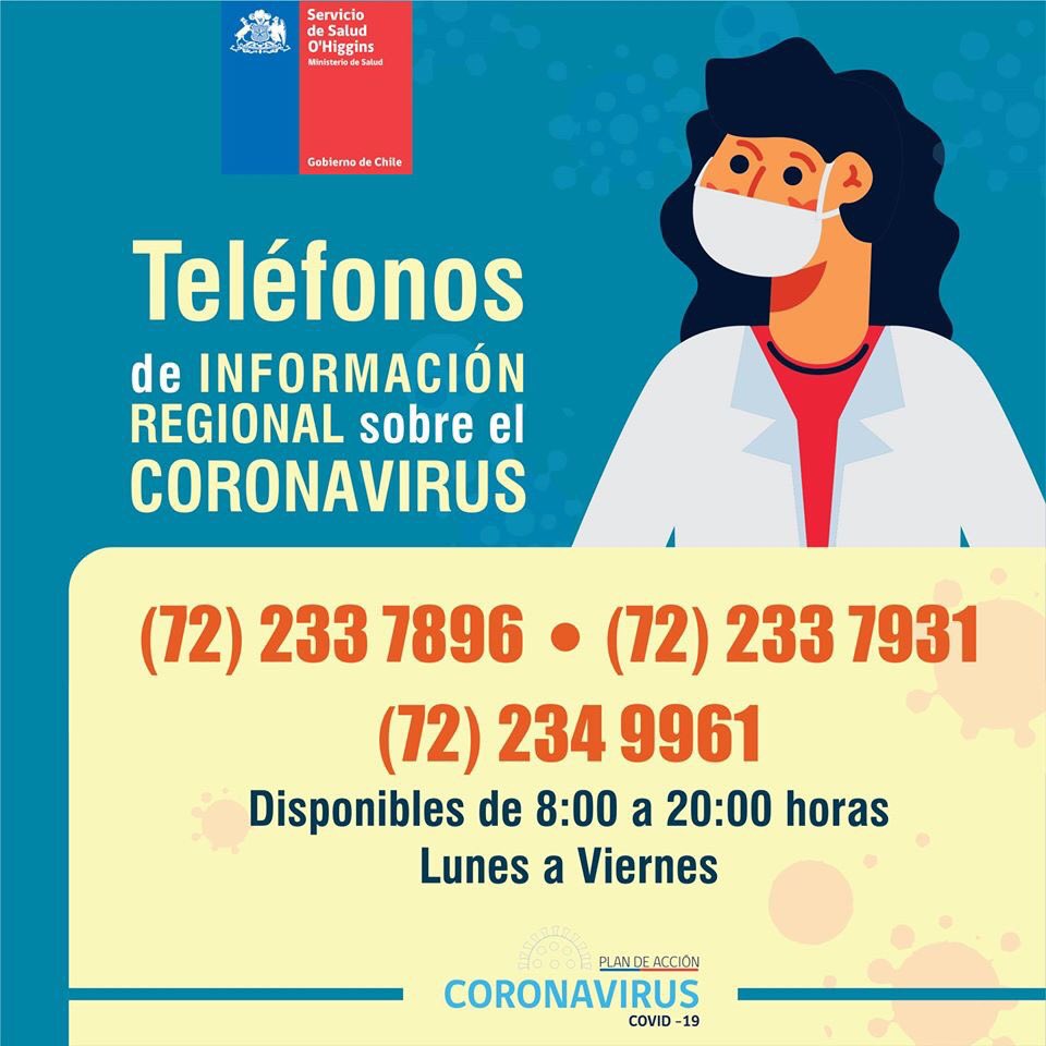 #IMPORTANTE 🔴 El Servicio <a href="/saludohiggins/">Salud O'Higgins</a> ha habilitado 3 líneas📞 exclusivas para atender consultas de la población respecto de la emergencia por #Coronavirus. 

Por ti y por todos ¡#CuidémonosEntreTodos!