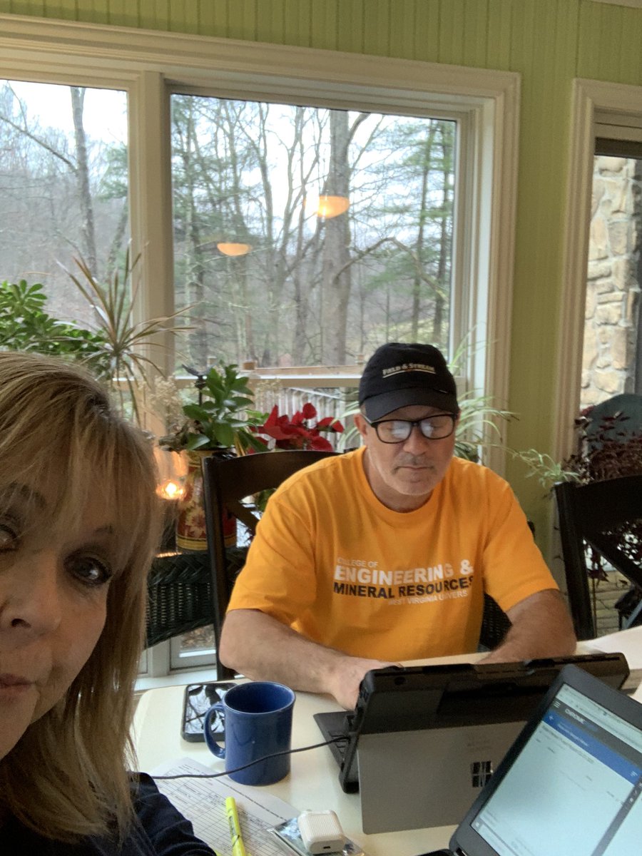LaDawnOfTime's tweet photo. Day 1 and 2 of working at home sharing office/dining room table with this guy right here!  Maybe he will let me get day 3 photo before he sends me to my room. @WorkatWVU https://t.co/oTy5jfEQzY