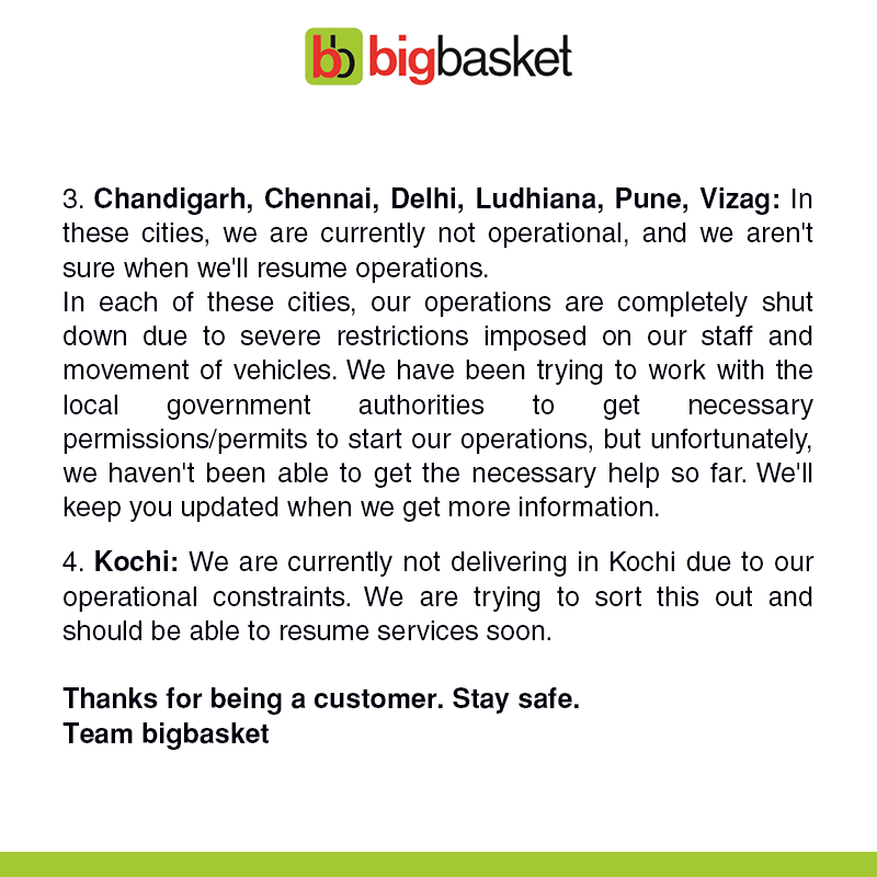 bigbasket on Twitter "Dear Customer, We've been working hard to ensure