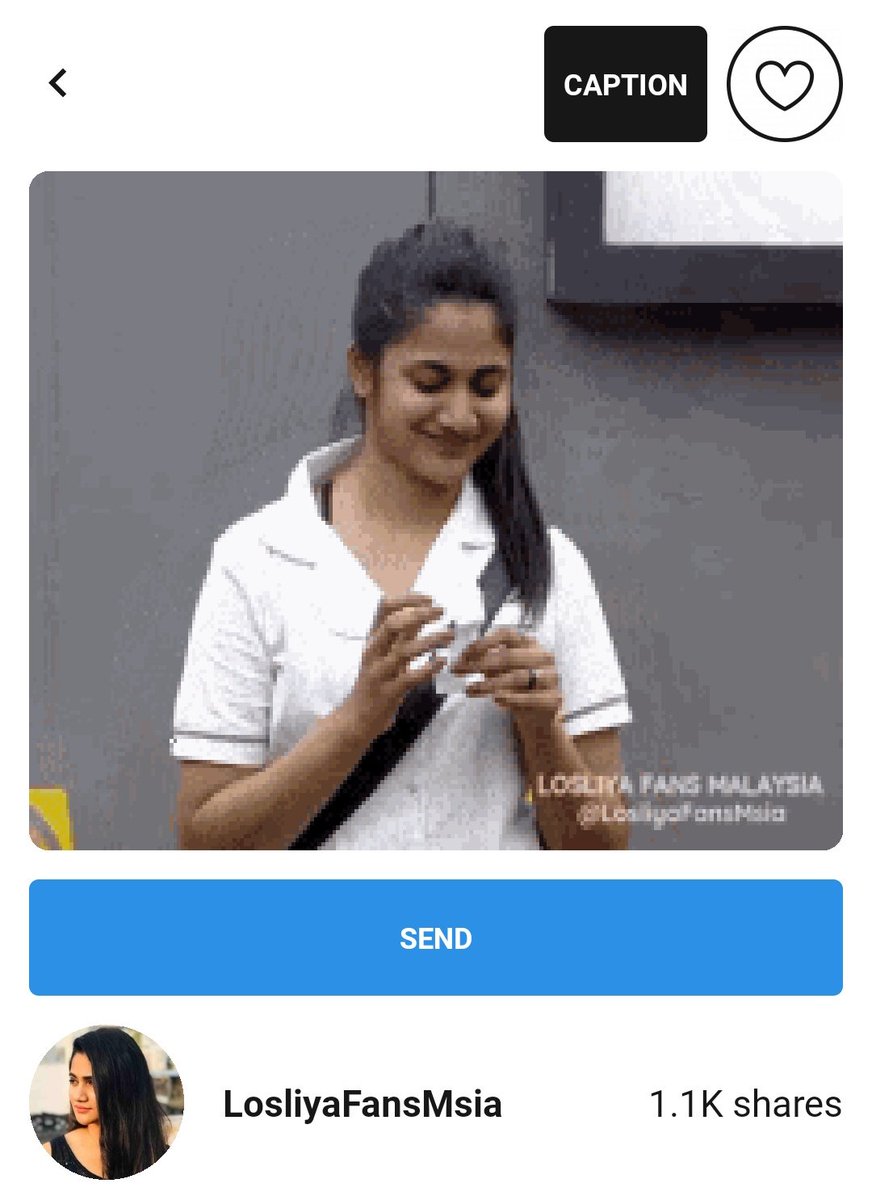  #LosliyaGIFsChecking the stats after so long and found out this particular GIF crossed over 1000 shares. Apparently this is the most used among the 25 GIFs. Some over 100 shares. Type 'Losliya' in GIF search box to use them.More GIFs on the way! #SpreadLove  #LosliyaFans