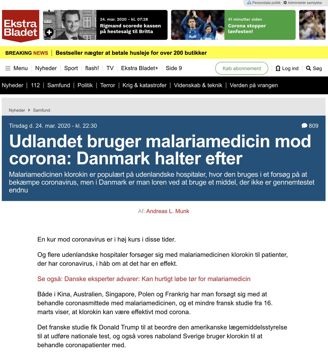 Svage argumenter i <a href="/ebbreaking/">Ekstra Bladet Breaking</a> artikel. Det er misinformation.

"mindre fransk studie fra 16. marts viser..." NEJ. 

"Det franske studie fik Donald Trump til..." REALLY? Er det er argument?

"..halter vi efter i Danmark" NEJ. Også forsøg i 🇩🇰
 
#dkmedier <a href="/pomaEB/">Poul Madsen</a>  1/