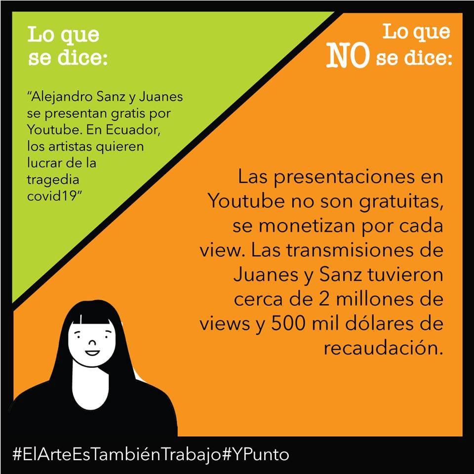Nos acusaron por no tocar o cantar “gratis” como otros artistas, famosísimos además, y que aparentemente lo hicieron: “por la camiseta” “por el amor al arte”. De ejemplo nos pusieron a Alejandro Sanz, Juanes, entre otros. Aquí nuestra respuesta. #ElArteEsTambiénTrabajo #YPunto