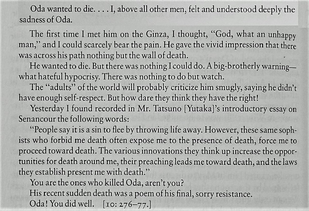 BSD Odasaku's death really impacted Dazai, and this was apparent in their real-life counterparts too. When the real Odasaku died, Dazai was devastated and even wrote a eulogy where he called out Odasaku's haters and told them that they played a part in Odasaku's death. (1/2)