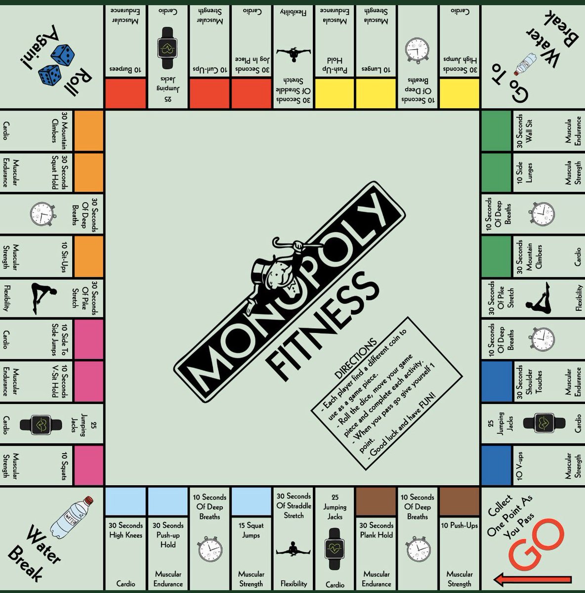CoachReynoldsPE's tweet photo. FITNESS MONOPOLY #stayactive #60minaday @SBISD @SBAI_SBISD @ThornwoodSBISD https://t.co/JrBRjZ48EK