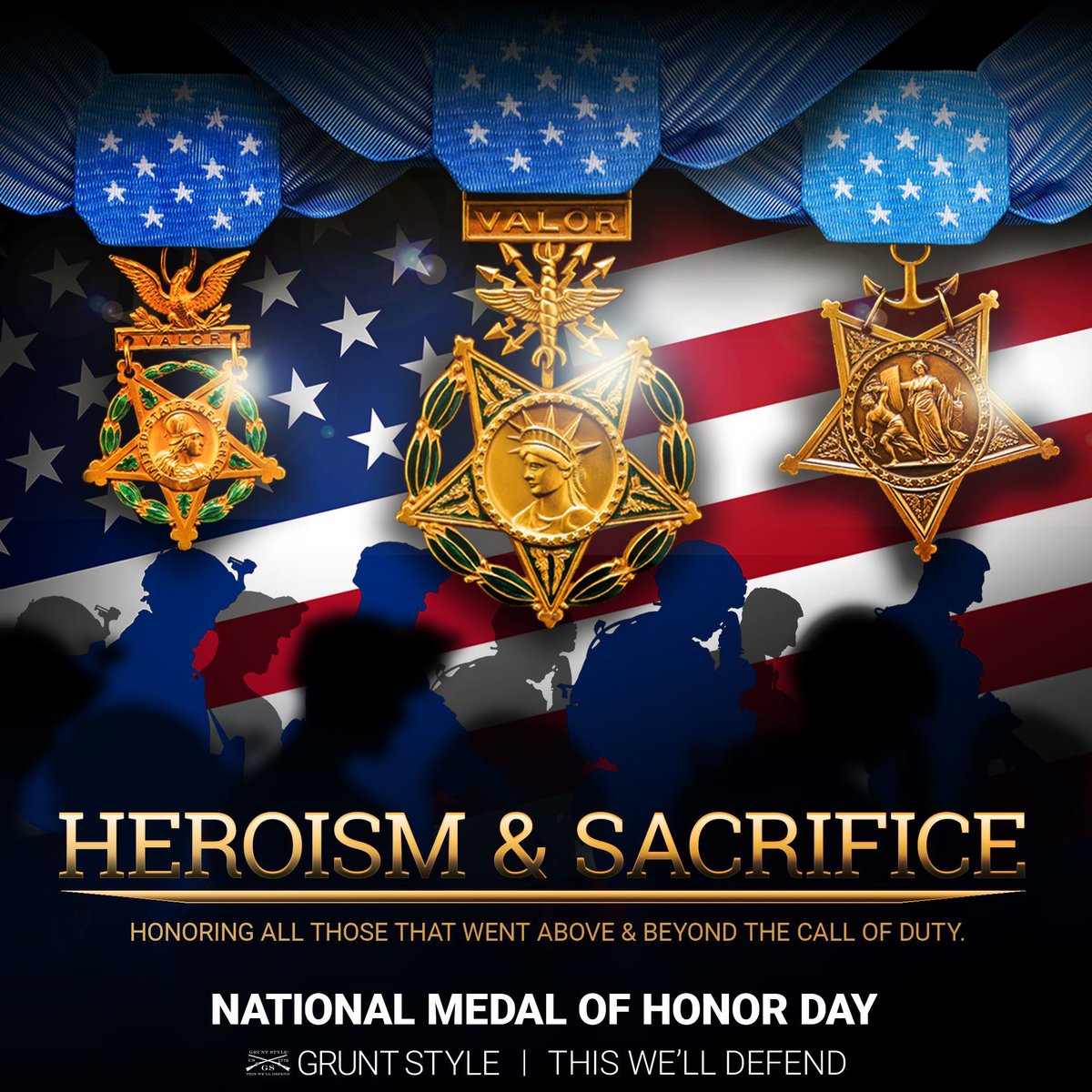 Today, we honor all those that went above and beyond the call of duty. Thank you! #nationalmedalofhonorday #gruntstyle #thiswelldefend