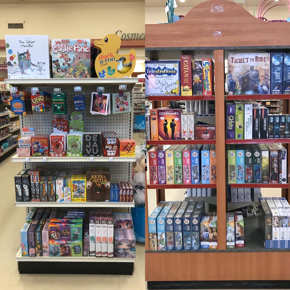 BoardGameGeek's tweet image. Main Street Fun and Games in Invermere, British Columbia is one of many closed game stores these days, but the local pharmacy—an essential business still open—invited owner Dee Connell to stock games and puzzles in their store for now.

Nice to see folks working together! —WEM