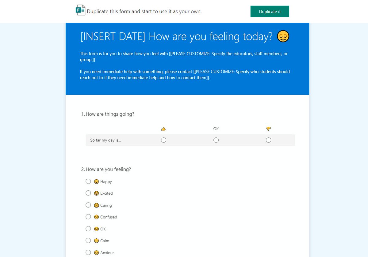 NEW! 'Check-in with Students: Emotions, Wellbeing, and #RemoteLearning' - check out this Microsoft Educator Center page on an important topic. Includes a re-usable student check-in Form that you can duplicate & use #distancelearning #edchat #MiEExpet

🔗 aka.ms/MECSEL