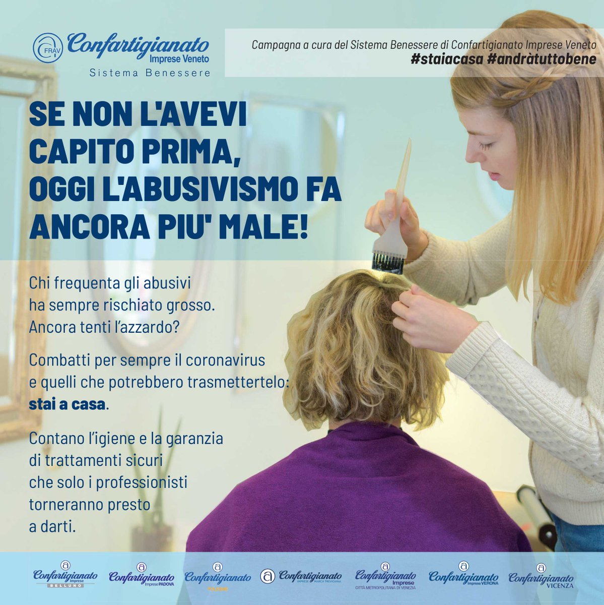 🔴 Emergenza coronavirus
💇‍♀‍ 💆‍♀‍ 💅 L’appello di Confartigianato Benessere:

«Se non l'avevi capito prima, oggi l'abusivismo fa ancora più male!»

#staiacasa #andràtuttobene