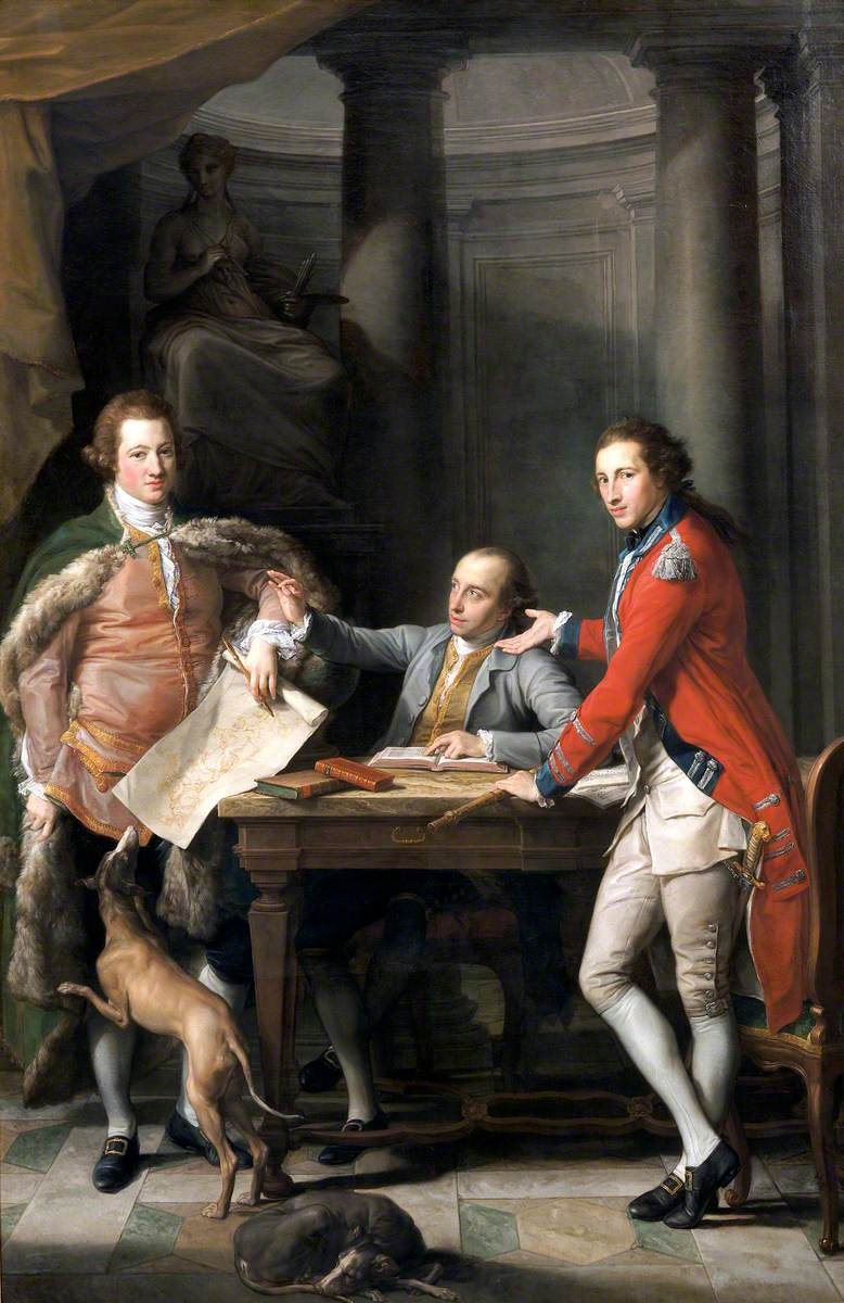 Sir Watkin Williams-Wynn, Thomas Apperley and Capt. Edward Hamilton by Pompeo Batoni.Welsh landowner Sir Watkin (left) travelled to Italy in 1768 for his "Grand Tour". While there he commissioned this portrait from Batoni, then one of the most celebrated portraitists in Italy.