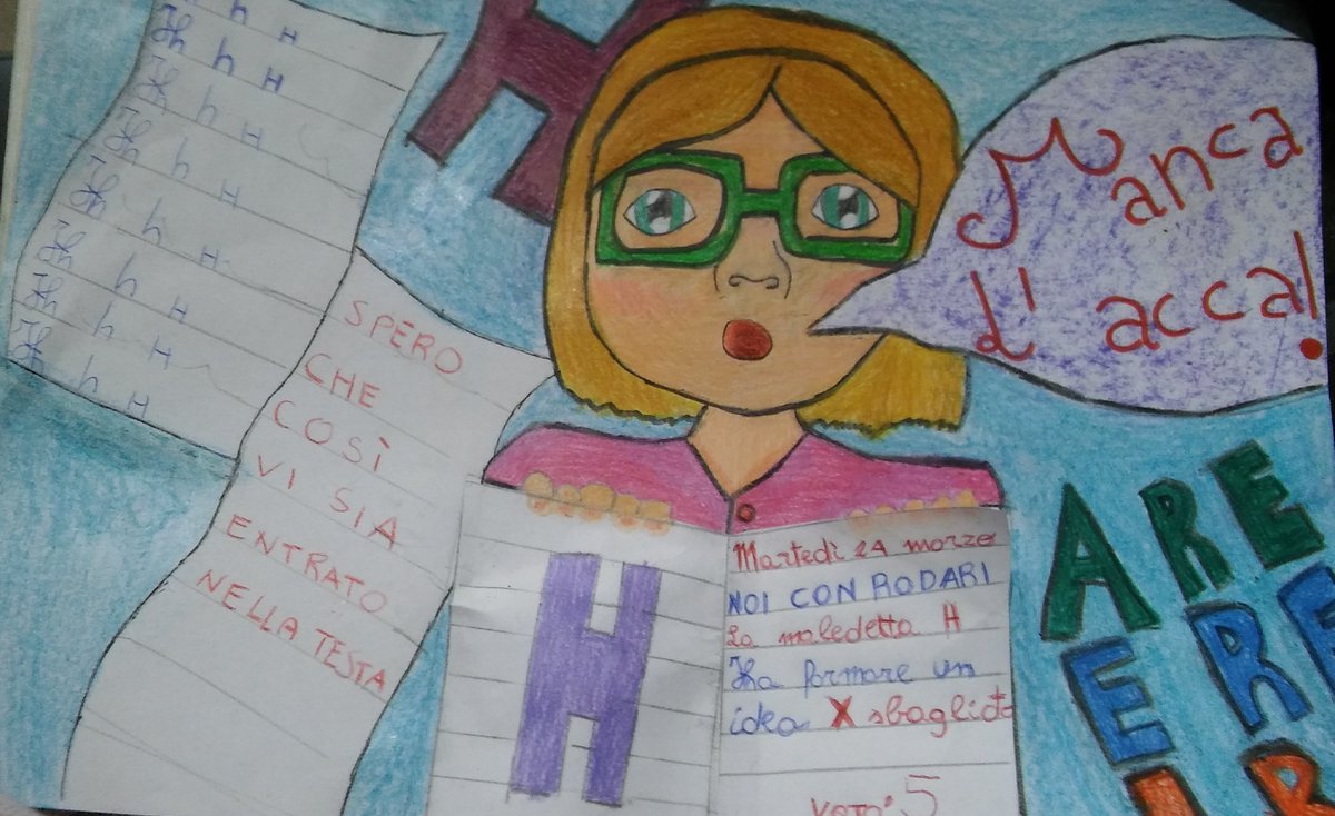 #RodariSocial/3 La lettera più odiata dai bambini che fa prendere loro voti bruttini. Le maestre a spiegare are ere ire gli alunni le fanno impazzire. L'acca di qua e di là salta sui quaderni a volontà e un giorno la regola nella mente dei bambini rimarrà. Gaia <a href="/ProfGrammaticus/">ProfGrammaticus</a>
