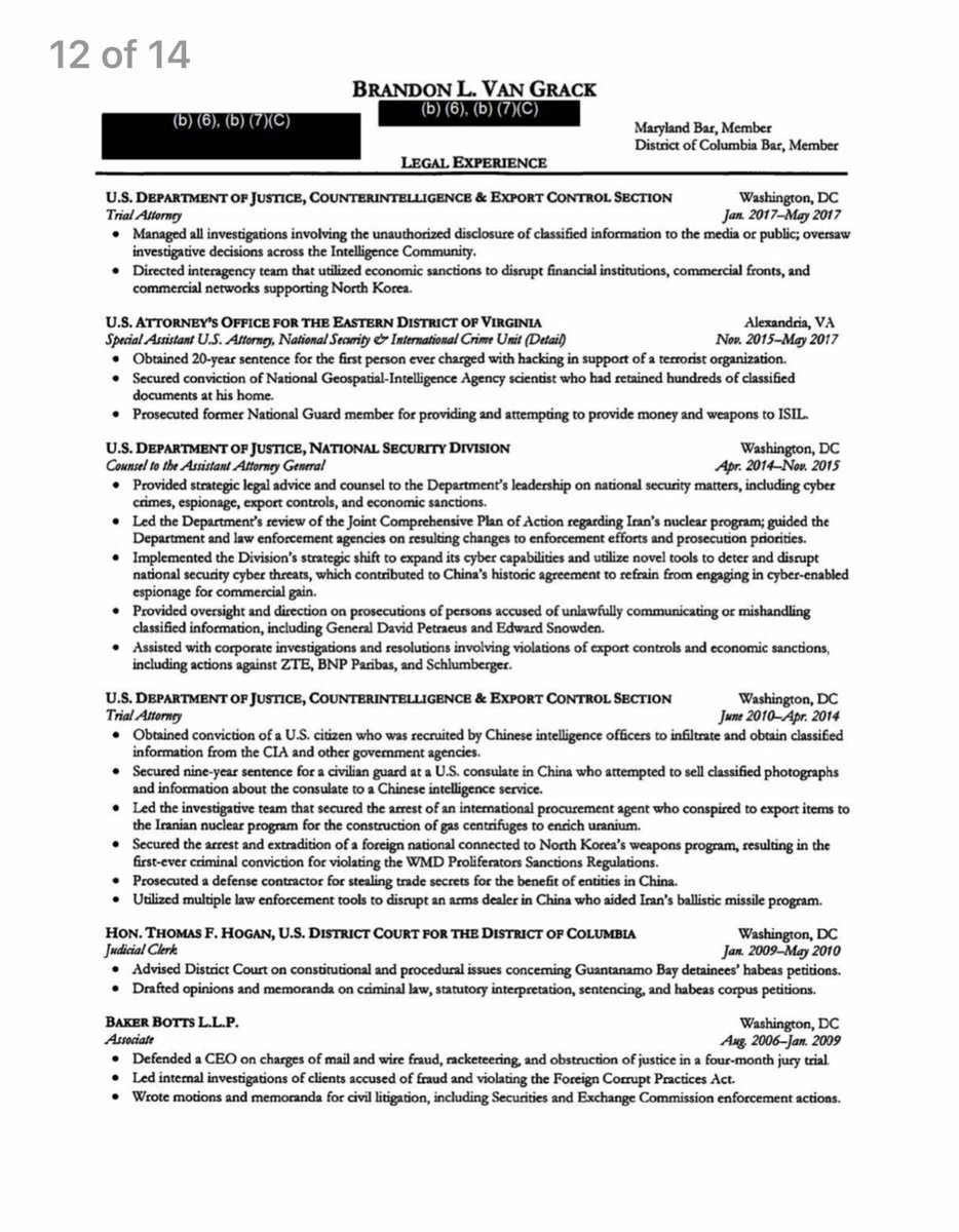 I was scrolling through some new FOIA documents linked by  @15poundstogo, and came across Brandon Van Grack’s CV that he submitted to the Special Counsel. https://www.justice.gov/oip/foia-library/general_topics/osc_resumes_interim_2_1/download