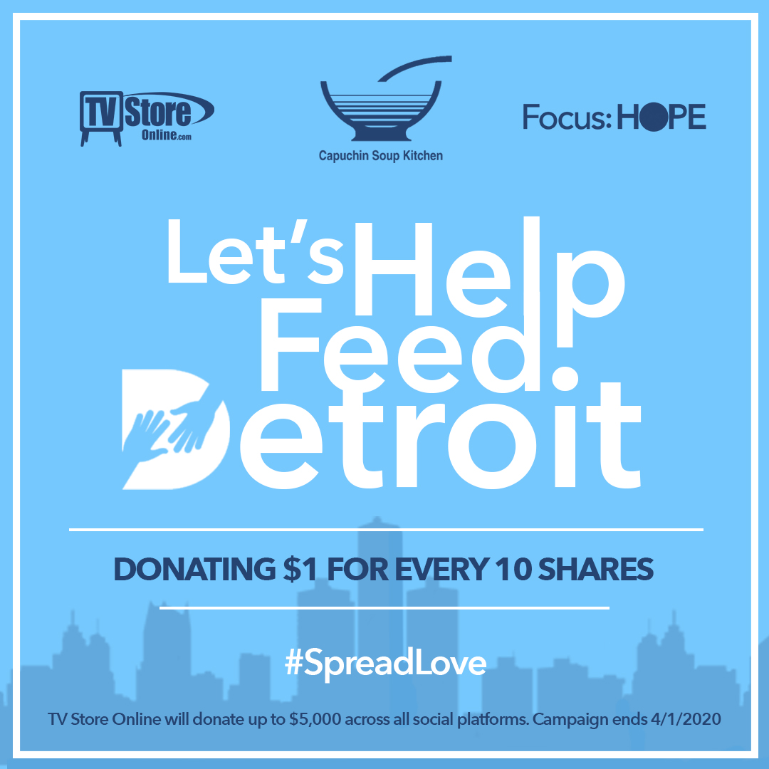 TvStoreOnline's tweet image. In an effort to support our local communities during this trying time, TV Store Online is pledging to donate $1 to @Focus_HOPE and @CapSoupKitchen in Detroit for every 10 shares of this post through Wednesday, April 1st.

Please help #SpreadLove! Thank you &amp;lt;3 #Covid19Out