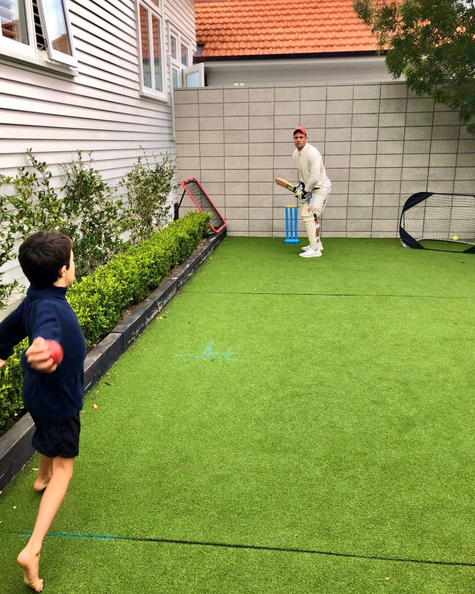 DanCarter's tweet photo. It’s going to be a long month in lockdown so I decided to start a 30 day test match with Marco. Let’s see if we can bat for 30 days straight 🏏 #familychallenge #exercise https://t.co/jZ5GPvIwvL
