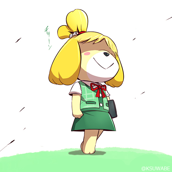 isabelle (animal crossing) 1girl :> furry blonde hair furry female topknot solo  illustration images
