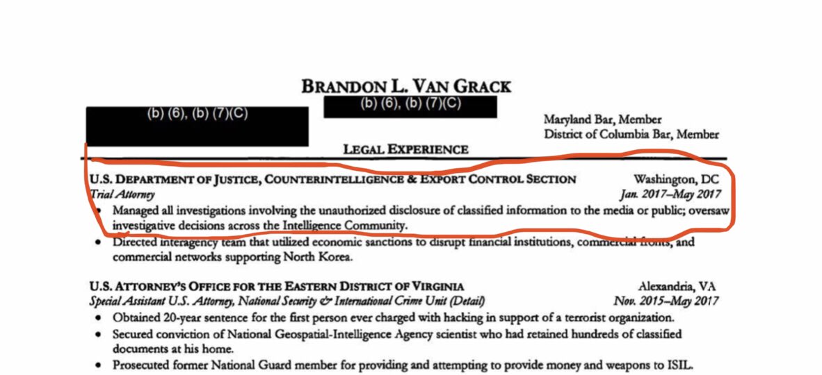 In his CV, Van Grack highlights that he was in charge of investigating unauthorized IC leaks to the media from January 2017 - May 2017.Van Grack was the person who was supposed to investigate the leak of  @GenFlynn’s phone call!Cc:  @SidneyPowell1,  @JosephJFlynn1
