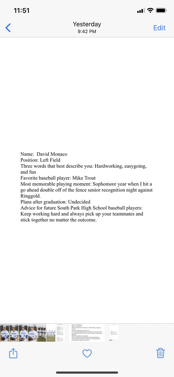 SPark_baseball's tweet image. Today we will be honoring senior left fielder David Monaco. David is a 3 year starter for the Eagles and will continue to be a big part of this years team @Southparkpride @DavidMonaco23 #WorkWins #Tradition #LetTheKidsPlay