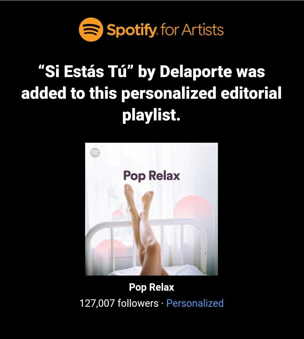 Delaportemusic's tweet photo. Miércoles de celebración, hoy celebramos escuchar #SiEstásTú en #poprelax 👏🦄👏. Gracias a la familia de @SpotifySpain @spotifyartists por tanto cariño... muaka 🥰 #FelizMiercoles https://t.co/U4MtTu6jXJ https://t.co/maPVPEEY27