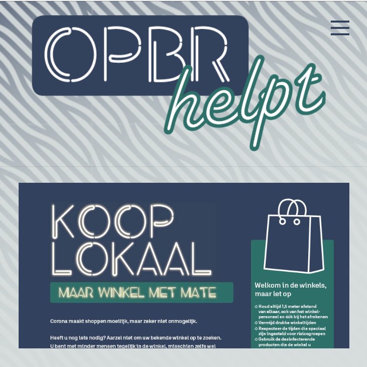 Net op webinar van zelfstandige ondernemers <a href="/PlatformZBoRe/">Platform-Z</a> gesproken. Aandacht voor rijksregelingen en regelingen gemeente <a href="/gem_BR/">Bodegraven-Reeuwijk</a> . Taskforce/coronacrisiteam met ondernemers <a href="/OPBR_BR/">OPBR Ondernemers Platform Bodegraven-Reeuwijk</a> geintroduceerd. 1e resultaat: opbrhelpt.nl voor informatie, verbinding en inspiratie.