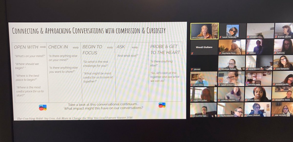 Thanks <a href="/LauraSarsten7/">Laura Sarsten</a> for reminding us of how Stanier’s “Coaching Habit” tips are still relevant in our distance learning collaboration and coaching! Awesome Zoom connection today! #CoachingCoOp