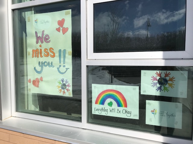 Our front windows ❤️We miss each and every one of you so very much! Sending love every day xo Guardian Angel Staff #CaringForEachOther