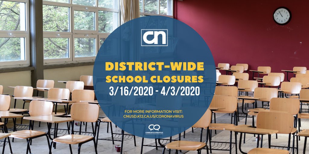 COVID-19 (Corona Virus) Update: CNUSD schools will close for three weeks, effective Monday, March 16th. Read more: cnusd.k12.ca.us/coronavirus