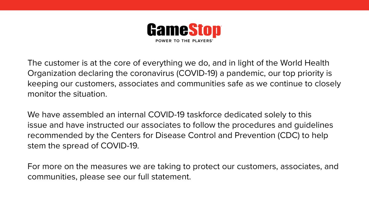 Ensuring the safety of our guests and associates is always our top priority. Read more from CEO George Sherman about how we are helping keep guests and associates safe during the COVID-19 pandemic: gamestop.com/preventive-mea…