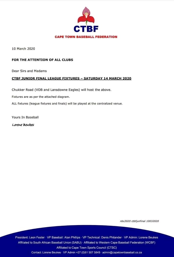 CJSportsMedia's tweet photo. Cape Town Baseball Federation Junior Final League Fixtures on Saturday 14 March 2020...

#CJSportsMedia #CTBF #JFL #Season2020 ⚾️⚾️⚾️ https://t.co/e4hoi8EU9f
