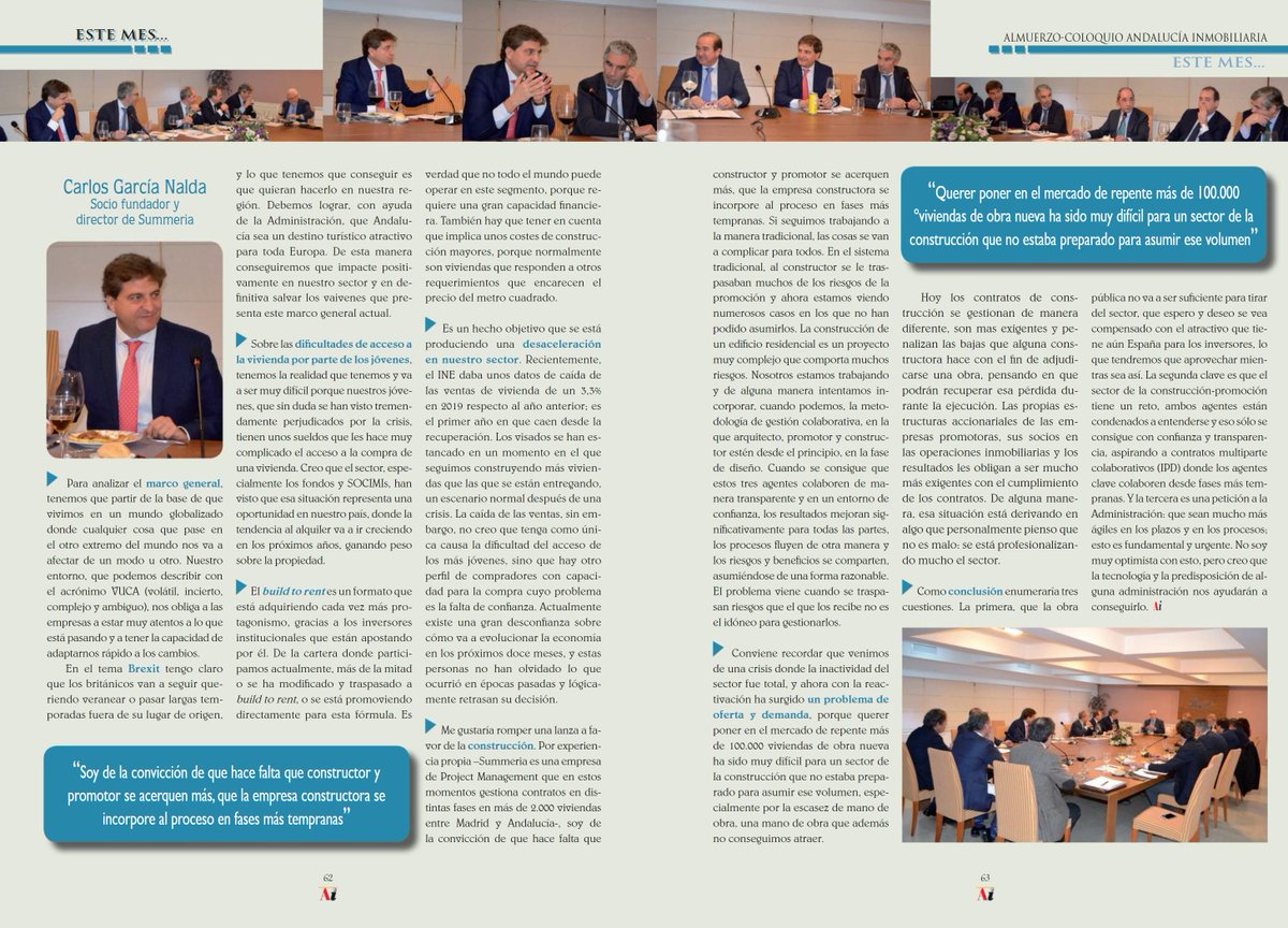 Os dejamos enlace a la revista 150 de <a href="/revistaAi/">revista Ai</a> , en el que, entre otros contenidos, publica el interesantísimo almuerzo-coloquio de Promoción inmobiliaria y Construcción, al que tuvo la fortuna de acudir, nuestro CEO <a href="/carlos_g_nalda/">Carlos García Nalda Glez</a> bit.ly/39HgZ2L