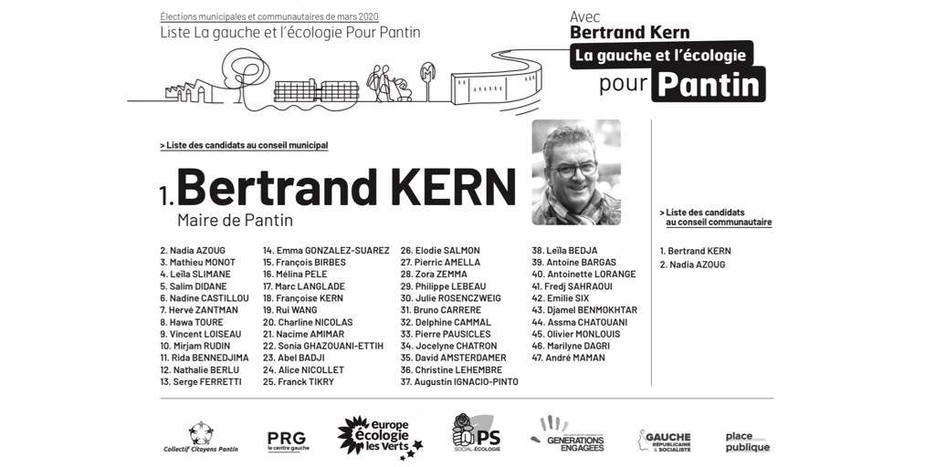 ✊ 🗳 Ce dimanche, un seul vote, un seul bulletin : celui de Bertrand Kern, et la Gauche et l’Ecologie #PourPantin ! #Pantin #Municipales2020 🤝🌻💚🌹🗣