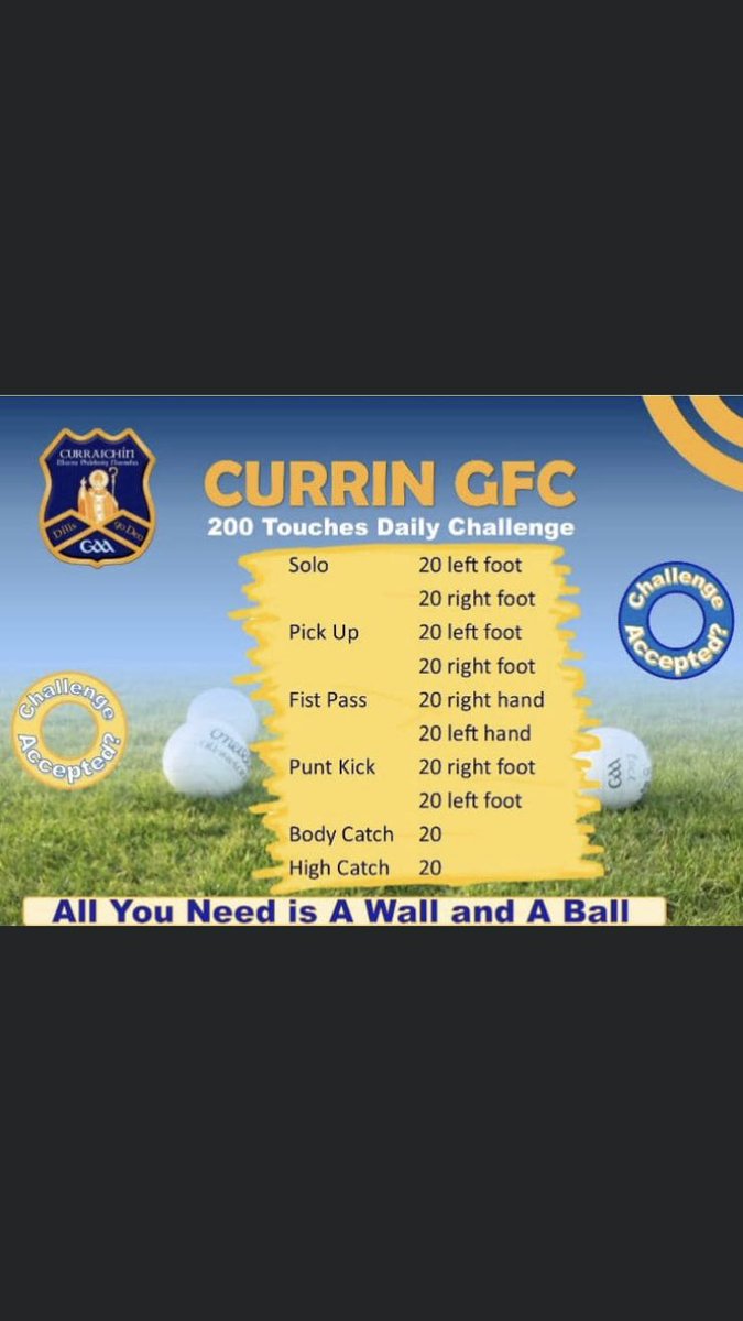 CurrinGAA's tweet photo. All they need is a wall and a ball! #KeepThemBusy #EasyExerciseAdvice #GAA Great advice from @CurrinGAA coaching officer Ellen McCarron https://t.co/lzAhwB6rWm