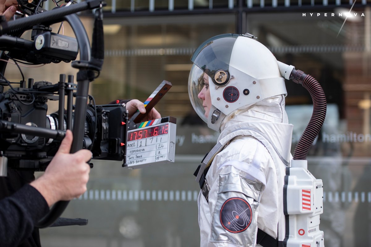 HypernovaFilm's tweet photo. The Canadian Film Fest and  premiere of Hypernova is postponed due to COVID-19. There's hope we still screen later this spring. 

In the name of positivity, here's the cast &amp; crew on the first day of shooting. Look at these marvelous folks and that lovely space suit. Be safe pals https://t.co/fflkUnWiPE
