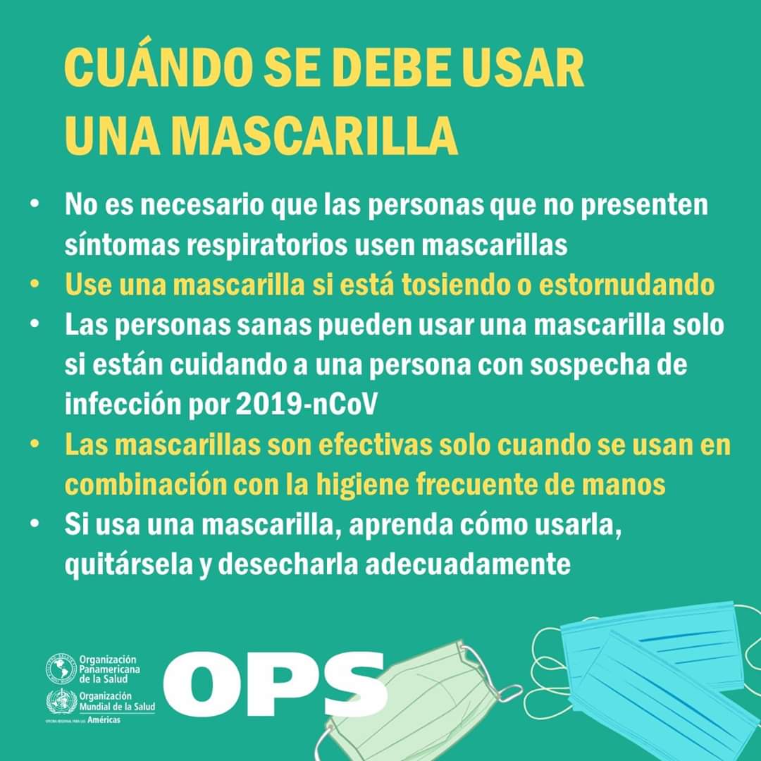 opsomsels's tweet photo. ¿Cuándo se debe usar una mascarilla? 🤔

🤧Si estás tosiendo o estornudando 
👉Si estás cuidando a una persona con una infección respiratoria

😷Las mascarillas son efectivas solo cuando se usan en combinación con el lavado frecuente de manos 

INFO:  https://t.co/uFZEkgKebv https://t.co/2f6V8vzDLv
