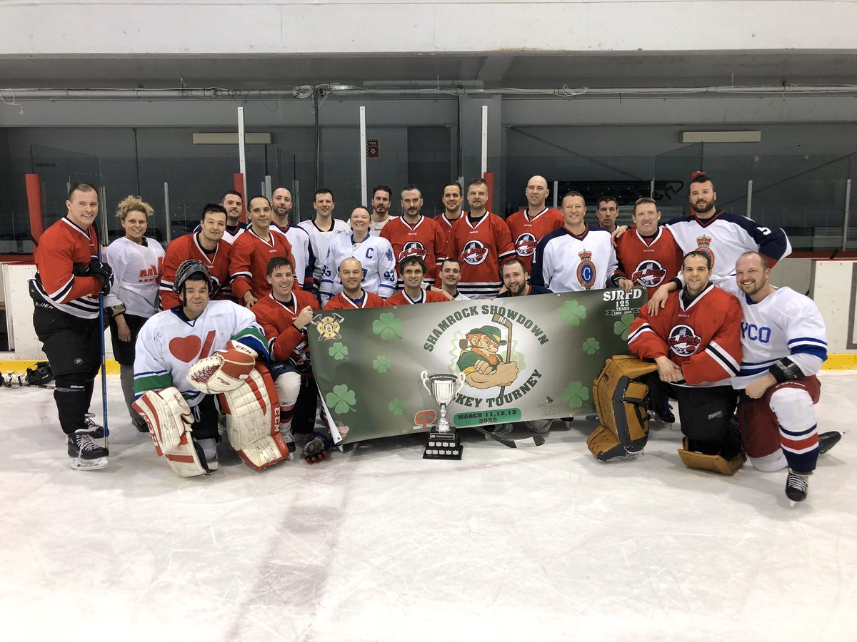 sjfhockey's tweet photo. So finals saw SJRFD RED vs RNC 2 in final. It was a see saw battle and goalie duel, and after a 1-1 regulation tie , shootout saw RNC 2 take the trophy back to the blue side . Congrats @RNC_PoliceNL 2/2 https://t.co/ZVUACU3iln