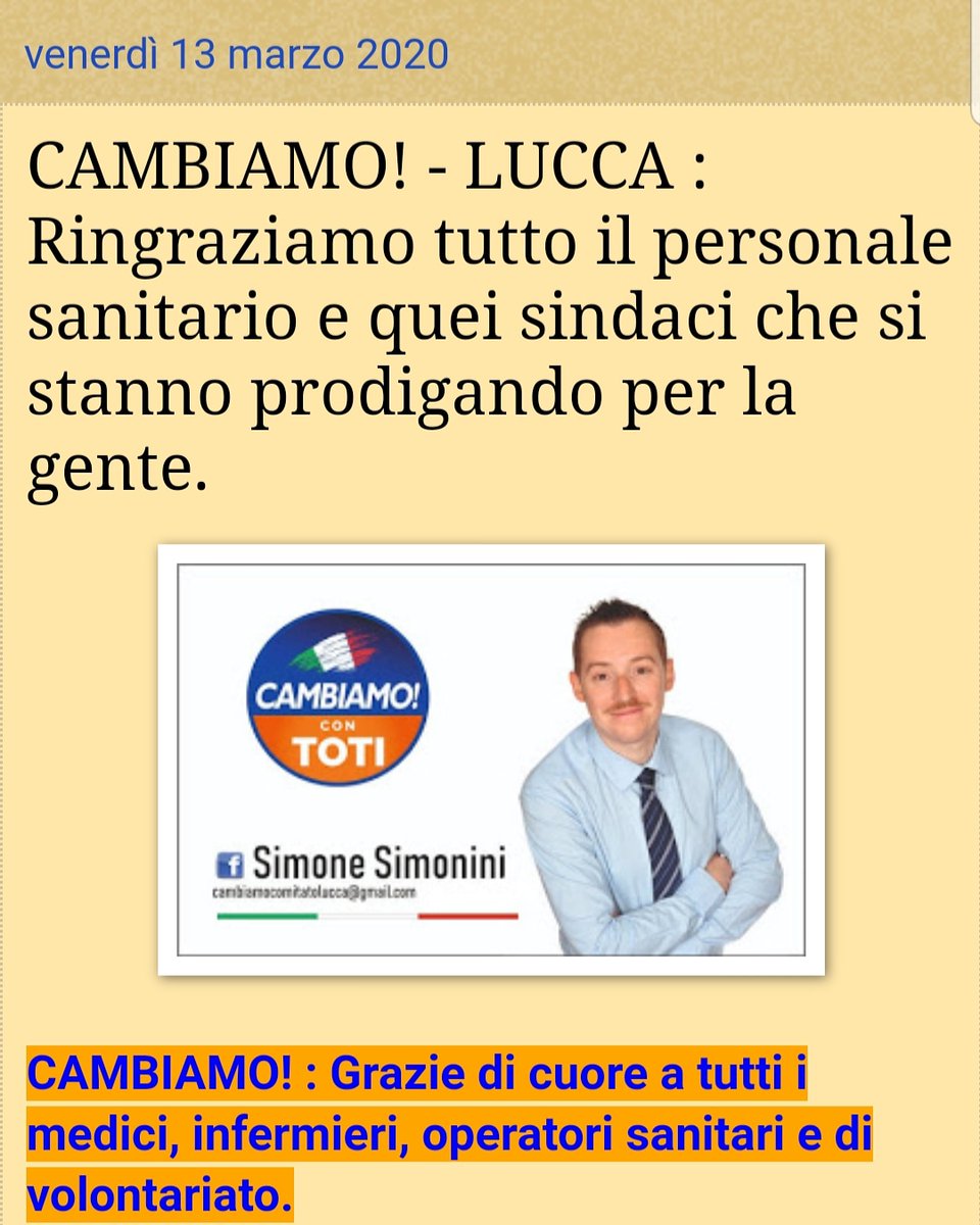 simone_melania's tweet photo. Vi siamo vicini, il messaggio di "Cambiamo! Lucca" #simonesimonini #staytuned #coronarvirusitalia @GiovanniToti @GiorgioSilli @AndreottiRob73 @marcopoli76 https://t.co/w6ebCW6peA