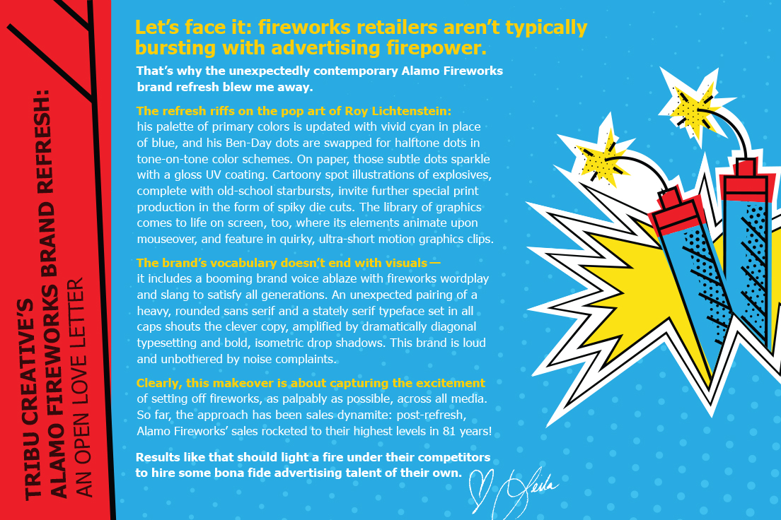 #FlashbackFriday: Now that the winners of this year's <a href="/adfedsa/">AAF San Antonio</a> ADDYs have been public for a couple of weeks, I want to share a collage + little love letter about my Judge's Pick, an outstanding <a href="/AlamoFireworks/">Alamo Fireworks</a> rebrand by  <a href="/WeAreTribu/">The Tribe @ Tribu</a>. It's fire(works).