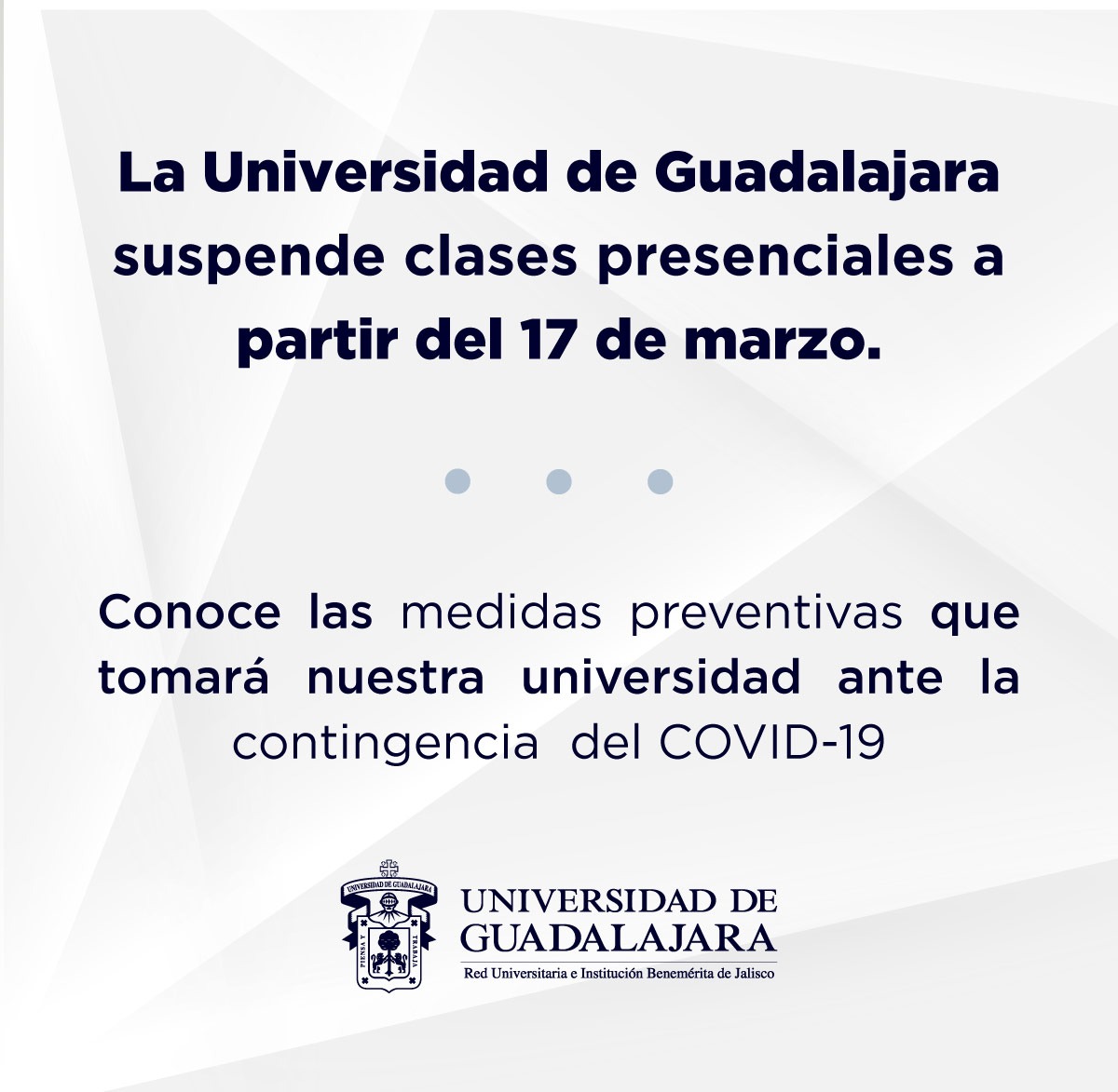 udg_oficial's tweet photo. En la @udg_oficial extremamos precauciones ante el posible brote de #COVID19. Consulta aquí las medidas que tomaremos:➡️ https://t.co/gdc6OHY1Bn https://t.co/1rNhy2aAaw