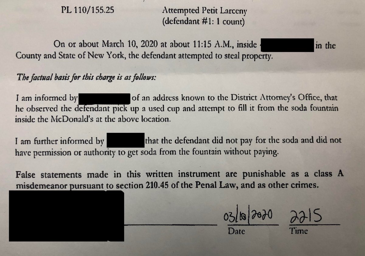 CourtWatchNYC's tweet photo. (1/5) THREAD: NYC Criminal Court in the age of #Covid_19

In a theatre of the absurd, some things are more absurd than others. This case came through arraignments yesterday: https://t.co/2f0cM2sadb