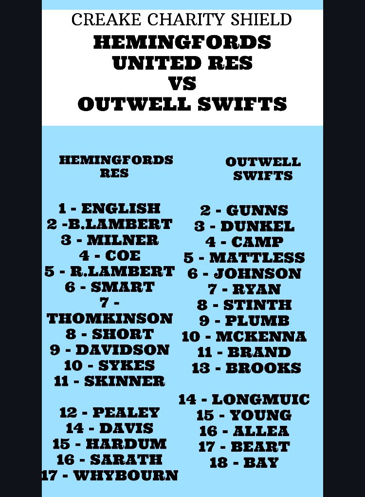 CambsLeague's tweet photo. KO here tonight @NewmarketTownFC where we see @HemUtdFC res Vs @OutwellSwiftsFC here are the teams⚽️ #cambslive https://t.co/3tMjF6brgG